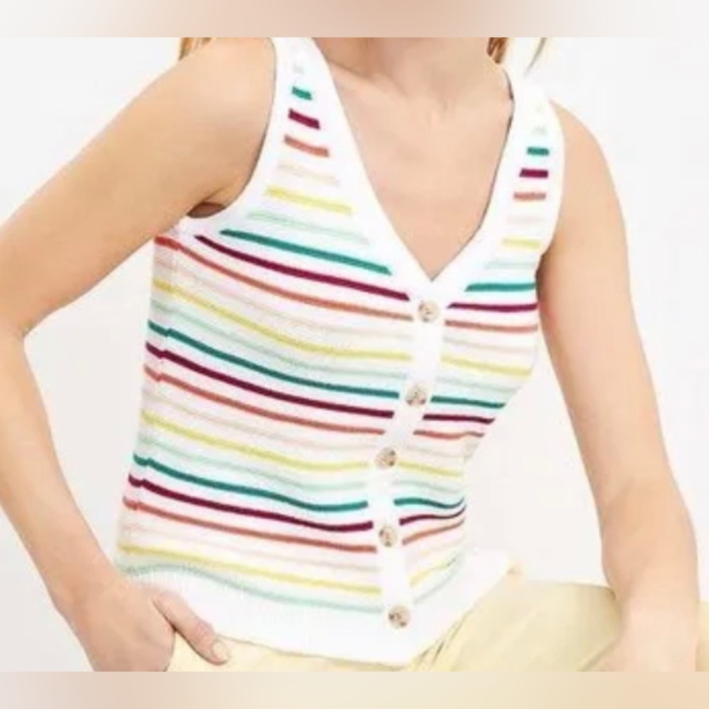 LOFT Multicolor Striped Rainbow V-Neck Sweater Tank Vest
